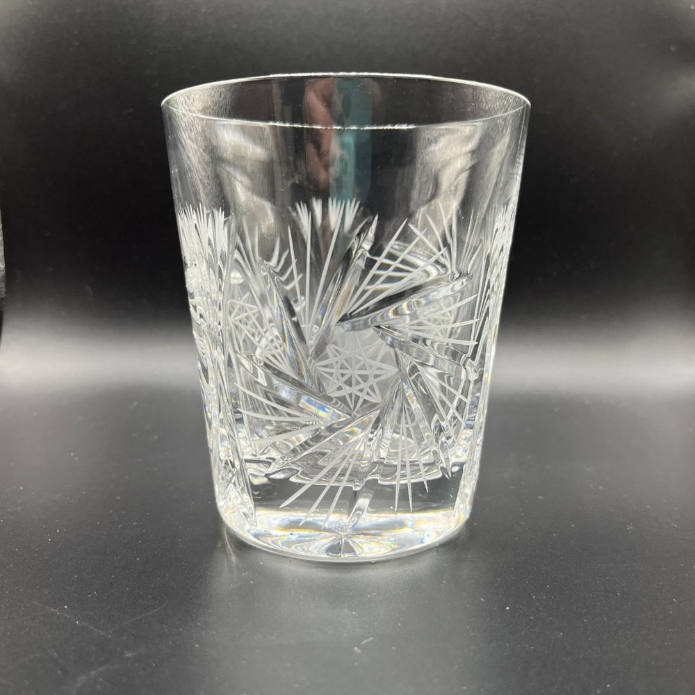 Violetta Cut Etched Crystal Star Pinwheel‎ Whirling Tumbler Cocktail Glass
